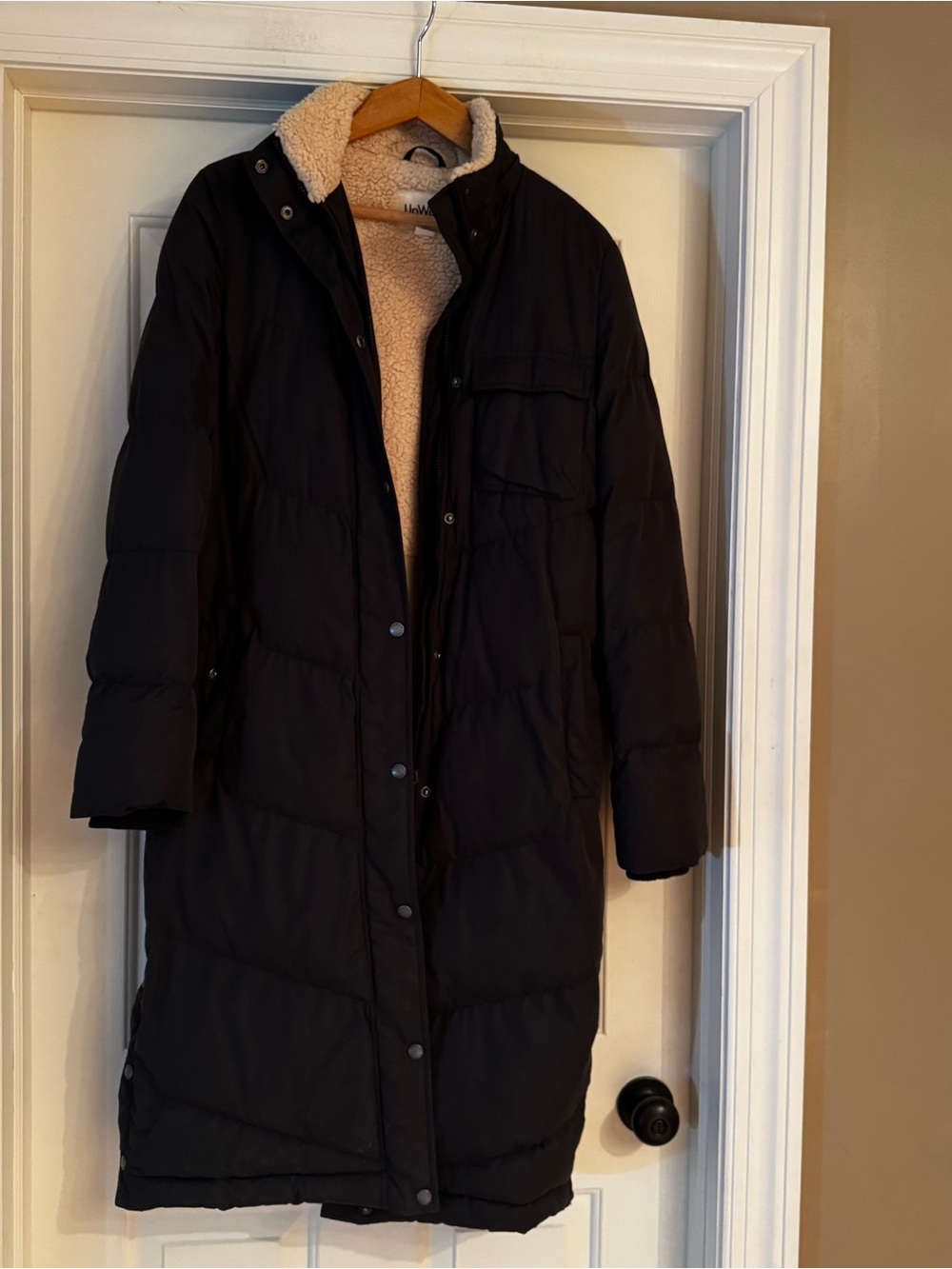 UpWest Black Long Puffer Coat with Cream Sherpa Lining MaxiCoat